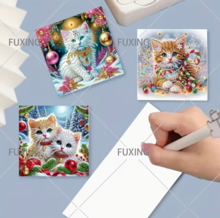 Diamond Painting 6 Stück Weihnachts-Karten-Katzen